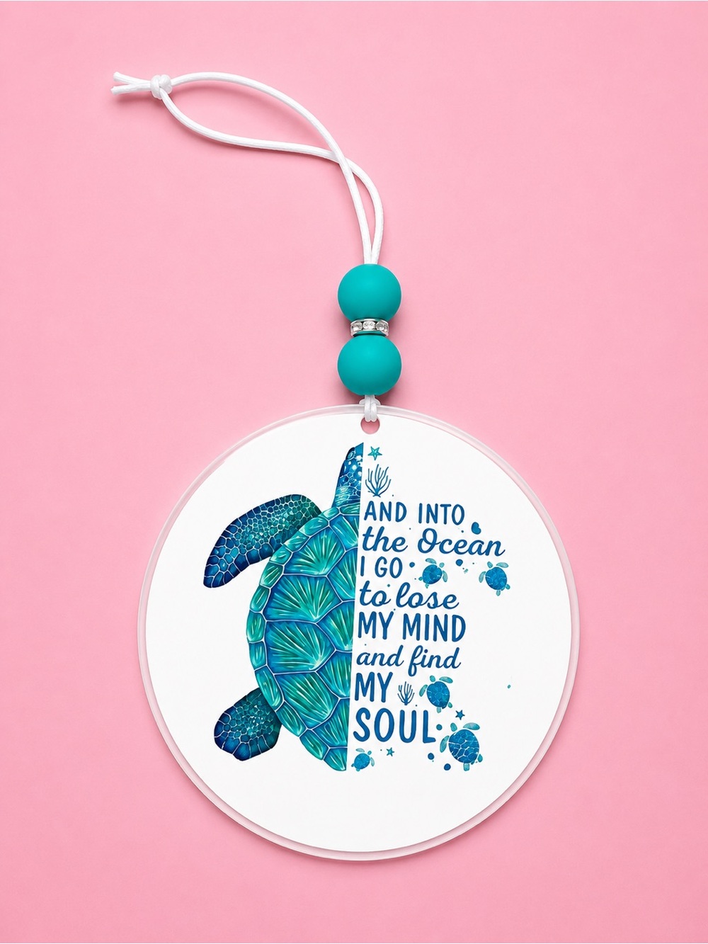 Ocean Turtle Hanging Car Charm Ornament - Teal & Blue 4in
